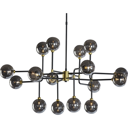 Deimos 45" Chandelier in Black & Gold Iron with Smoke Grey Glass